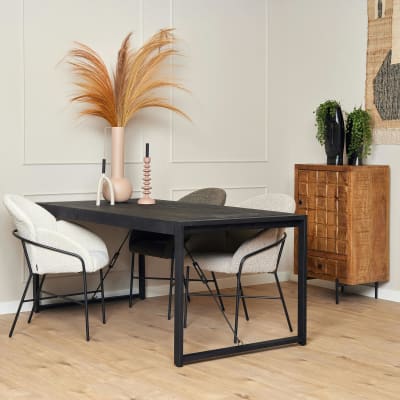 Table à manger industrielle 160 bois noir et métal