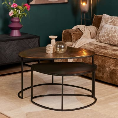 Table basse gigogne design organique noir et or (lot de 2)