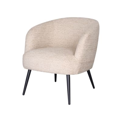 Fauteuil rembourré couleur beige et pieds métalliques noirs
