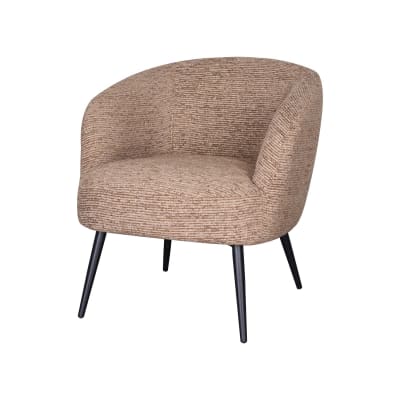 Fauteuil rembourré couleur marron et pieds métalliques noirs