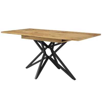 Table de salle à manger extensible effet bois, pieds étoile métal noir