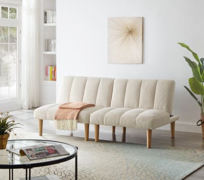 Canapé-lit 2 places 167cm beige en velours côtelé – sofa convertible