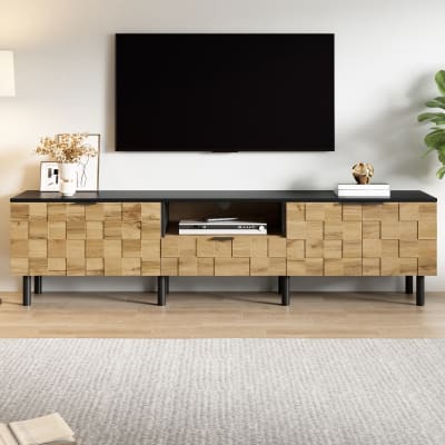 Meuble TV effet bois design damier 2 portes 1 tiroir 170cm