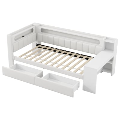 Lit daybed en tissu polyester rembourré blanc 90x200cm