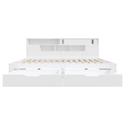 Lit jour enfant en bois blanc avec rangement et tiroirs 140x190 cm