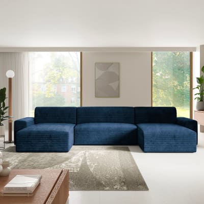 Canapé u 5 places convertible coffre bois de pin bleu
