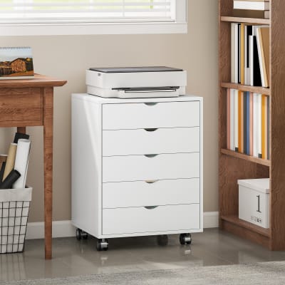 Caisson bureau mobile avec 5 tiroirs bois blanc