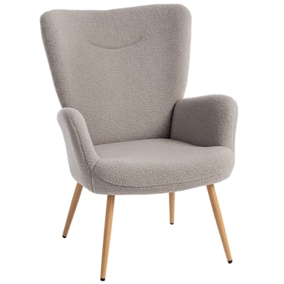 Fauteuil salon haut dossier et accoudoirs tissu bouclette gris