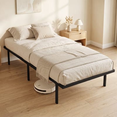 Cadre de lit 90x200cm avec sommier en métal rangement sous lit noir