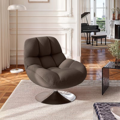 Fauteuil pivotant en tissu et métal chromé - taupe