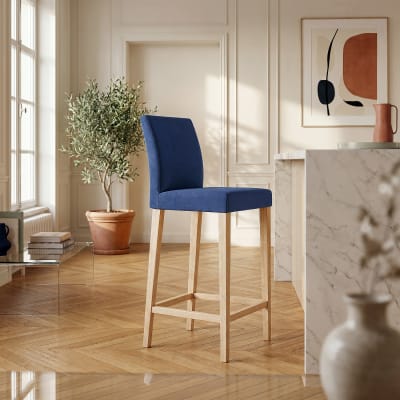 Tabouret haut de bar en tissu - bleu
