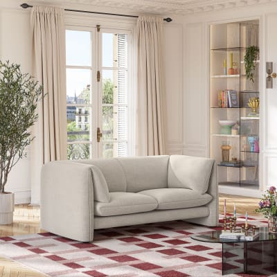 Canapé 2 places en tissu avec dossier garni de plumes - beige