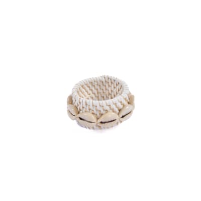 Rond de serviette coquillage et rotin blanc 7x7x2 cm