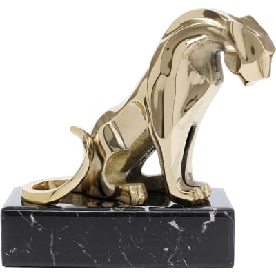 Statuette lion en aluminium doré et verre noir