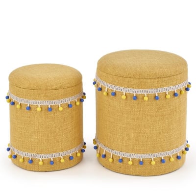 Ensemble de deux poufs gigognes en tissu de polyester jaune