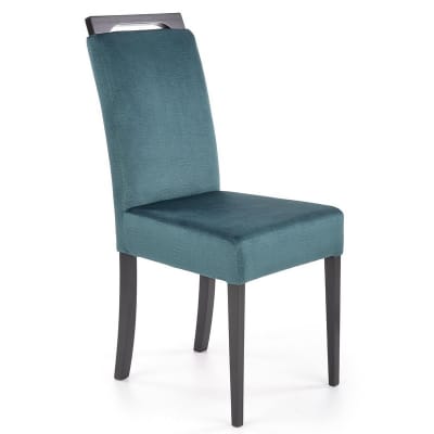 Chaise de salle à manger velours verte avec pieds en bois massif noirs