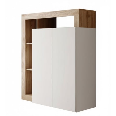 Bureau secrétaire 2 portes blanc laqué et aspect bois cadiz