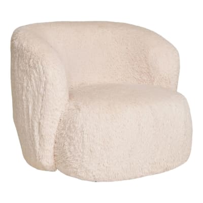 Fauteuil crapaud design tissu fausse fourrure ivoire