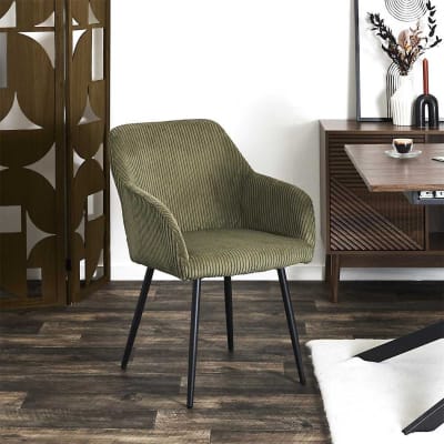 Lot de 2 fauteuils de table en velours côtelé coloris vert