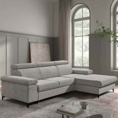 Canapé méridienne droite 3 places convertible tissu gris chiné