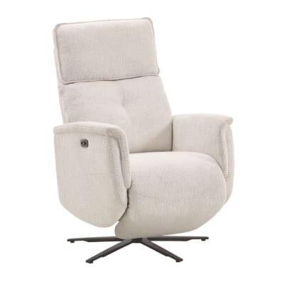 Fauteuil relax électrique pivotant têtière manuelle tissu gris clair