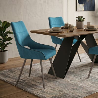 Lot de 2 chaises tissu coloris bleu pieds métal laqué gris