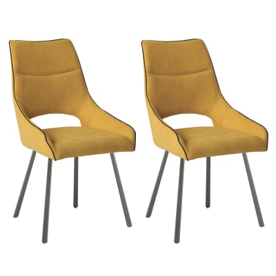 Lot de 2 chaises tissu coloris jaune pieds métal laqué gris
