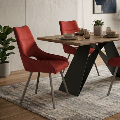 Lot de 2 chaises tissu coloris rouge pieds métal laqué gris