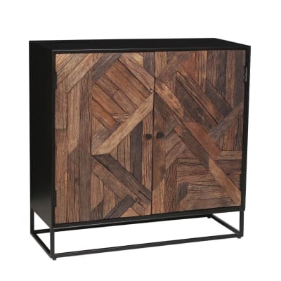 Meuble de rangement 2 portes en métal noir et bois recyclé