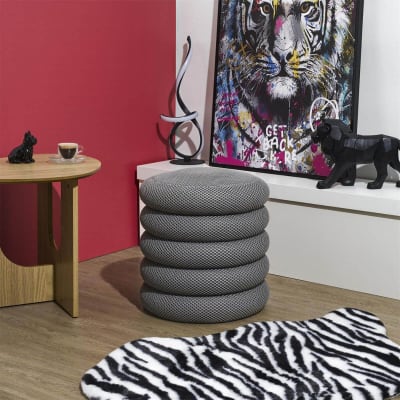 Pouf rangement rond en tissu texturé maille 3d gris
