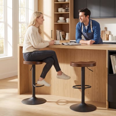Tabourets de bar lot de 2 réglables bois marron noir