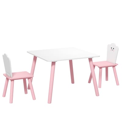 Table enfant avec chaise trois pièces bois rose