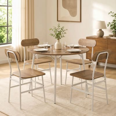 Ensemble table salle à manger avec 4 chaises industriel métal naturel