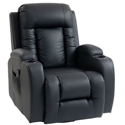 Fauteuil inclinable de massage et chauffage pivotant 360° pu noir