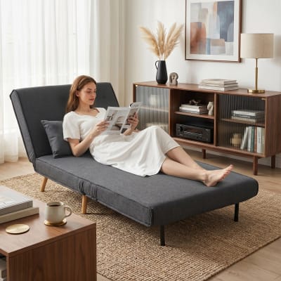 Fauteuil lit 3 en 1 pliable dossier réglable tissu gris