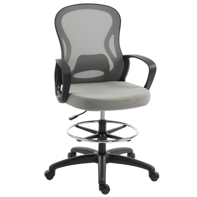 Chaise bureau ergonomique avec repose-pieds et accoudoirs maille gris