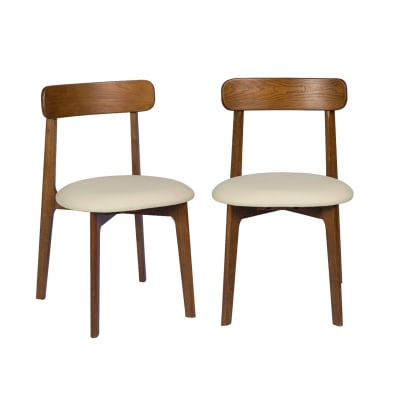 Lot de 2 chaises bois d'hévéa noyer et simili cuir beige