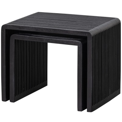 Lot de 2 tables d'appoint en bois de teck recyclé noir
