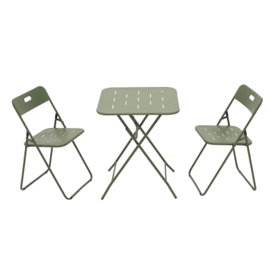 Salon de jardin bistrot pliable 3 pièces en acier vert
