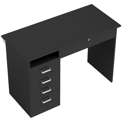 Bureau informatique moderne cinq tiroirs grand plateau bois noir