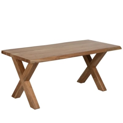 Table à manger bois acacia massif pieds croisés ajustables 180 cm