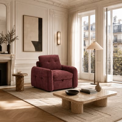 Fauteuil convertible chenille 1 place rouge