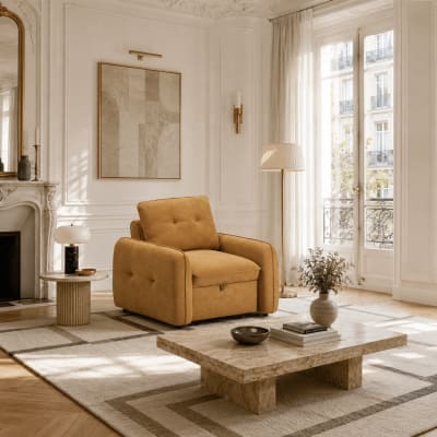 Fauteuil convertible chenille 1 place orange