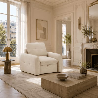 Fauteuil convertible chenille 1 place beige