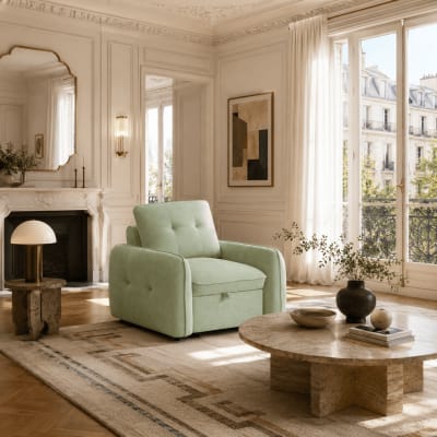 Fauteuil convertible chenille 1 place vert
