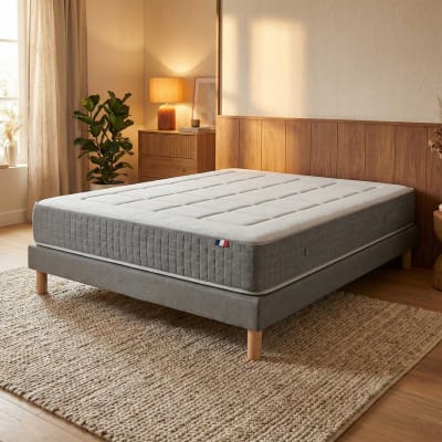 Matelas ressorts 7 zones h28 sommier lattes fixes gris 140 x 190