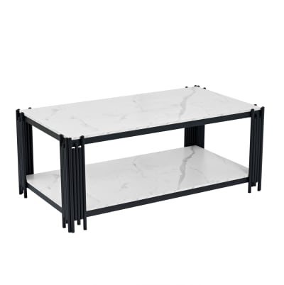 Table basse en métal blanche et noire avec 2 étagères 114x64x46 cm