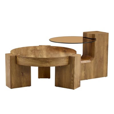 Tables basses gigognes en verre marron avec 2 niveaux 61x30 cm