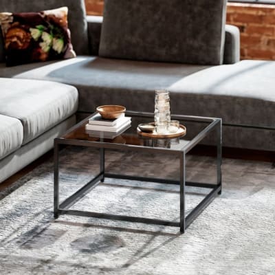 Table basse noire en verre trempé avec cadre en métal 68x68x39 cm