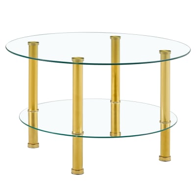 Table basse en verre transparent dorée avec 2 plateaux 70x70x42 cm